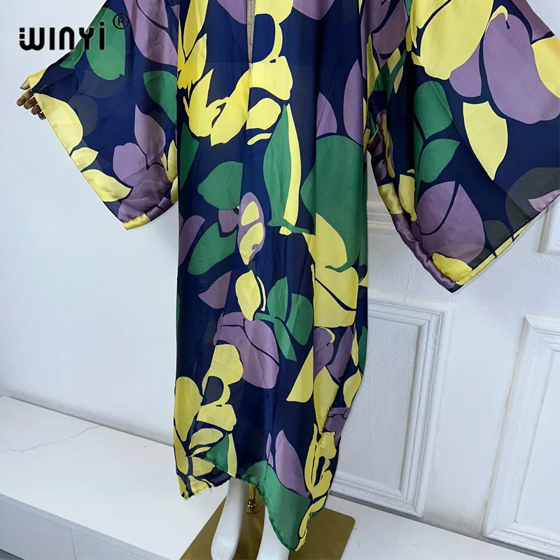 WINYI summer outfit kimono africa stampa astratta beach cover up maxi dress cardigan beach wear donna 2024 abaya dubai luxury