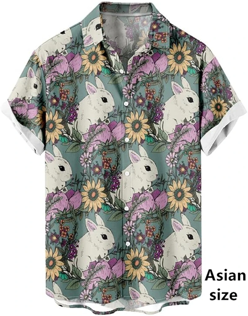 Easter Egg 3D Printed Shirt For Men Women Retro Rabbit Eggs Pattern Hawaii Short Sleeve Button Shirts Men Casual Hip Pop Blouse