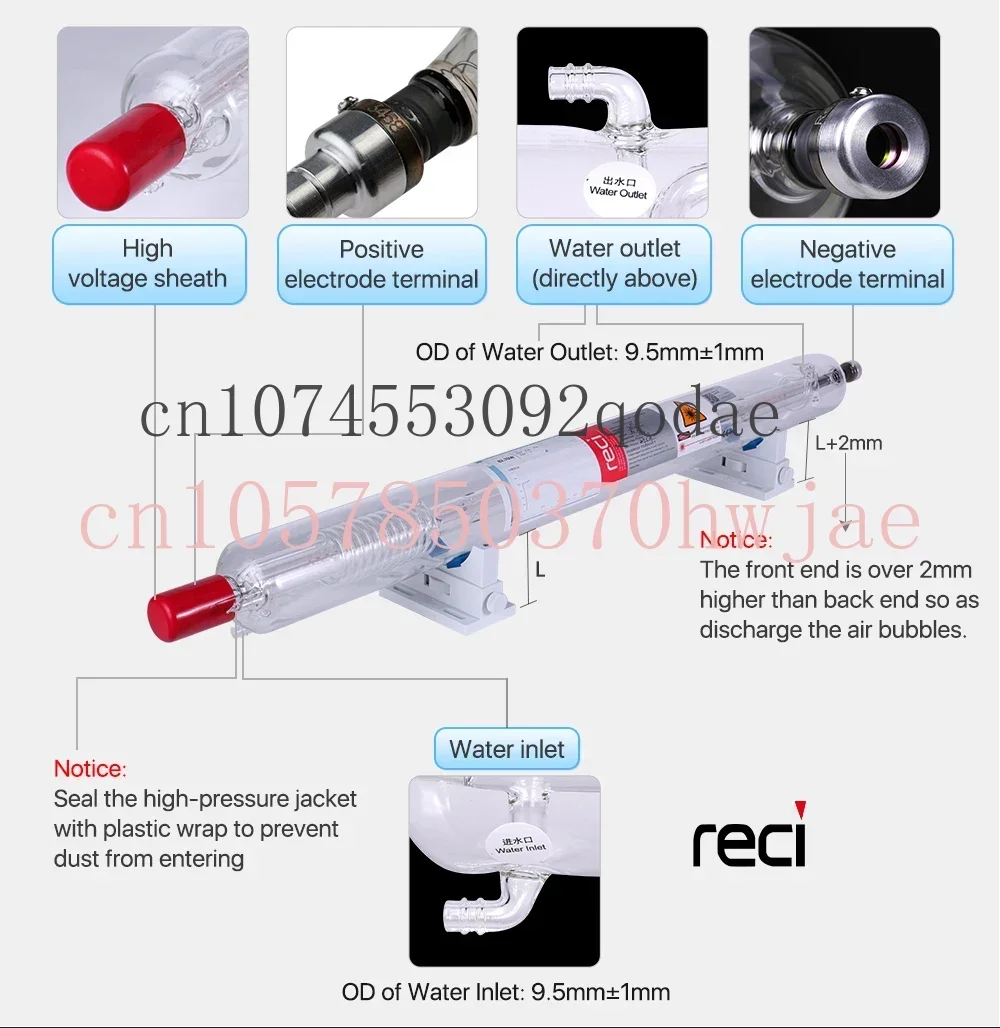 Reci W6/T6 130W Carbon Dioxide Laser Tube Wooden Case Packing Diameter for Engraving Cutting Machine