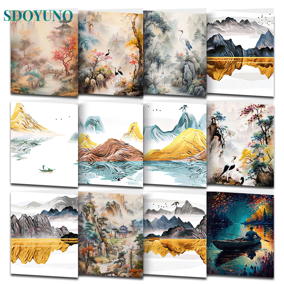 

SUOYUNO Abstract Paint By Numbers Handpainted Canvas Painting Landscape Painting By Numbers For Adults Home Decor Artwork