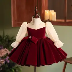Baby Girls Dress Fashion Sweet Bowknot Spliced Birthday Clothes Puffy Dress Princess Dress 2024 New Style