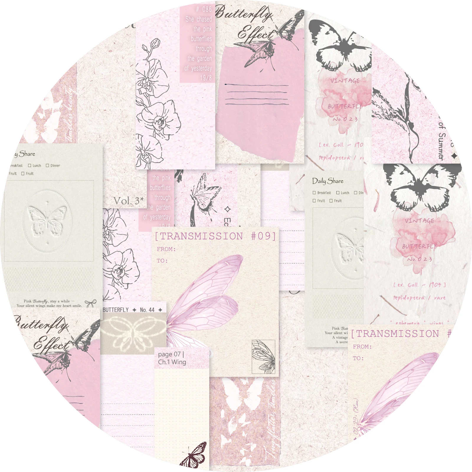 Etori Life 18pcs Light Pink Vintage Insect Sticky Notes with Line Art Floral and Butterfly Patterns are suitable for student gift bags, laptops, phone backs, guitars, water bottles, pencil cases, postcards and envelopes, scrapbooking supplies, office decoration items, room decor, artistic aesthetics, school supplies, back-to-school season, children's stationery stickers