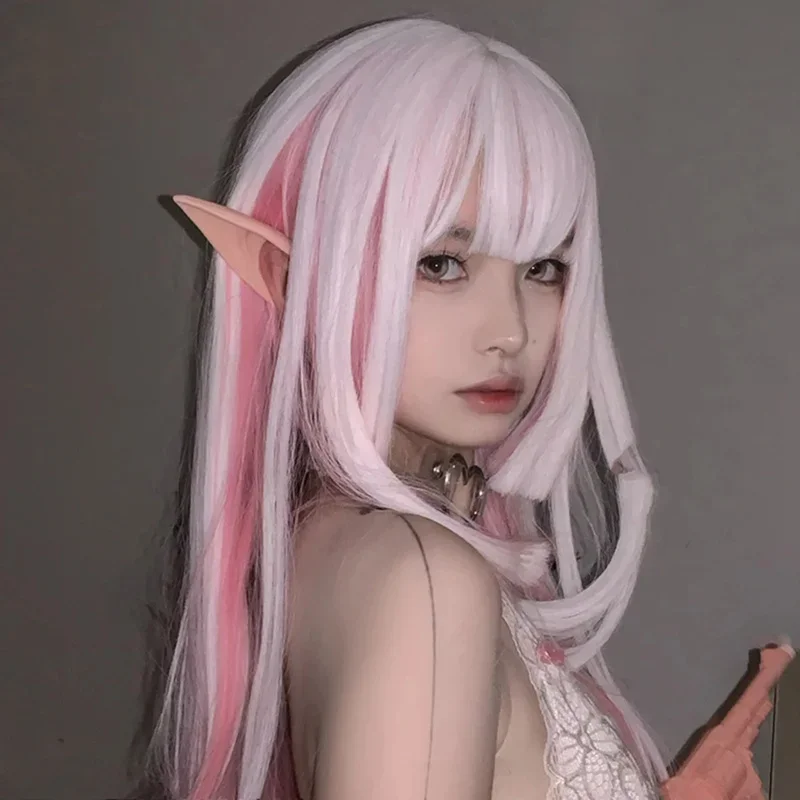 Houyan Cosplay sintetico capelli lunghi lisci parrucca Lolita rosa bianco sfumato ragazza fibra resistente al calore MN3