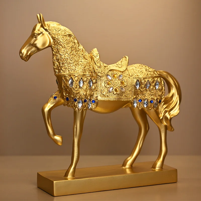 Resin Gold Horse Office Desktop Ornaments Fengshui Wealth Horse Father Friends  Gifts Home Decor Living Room Decoration
