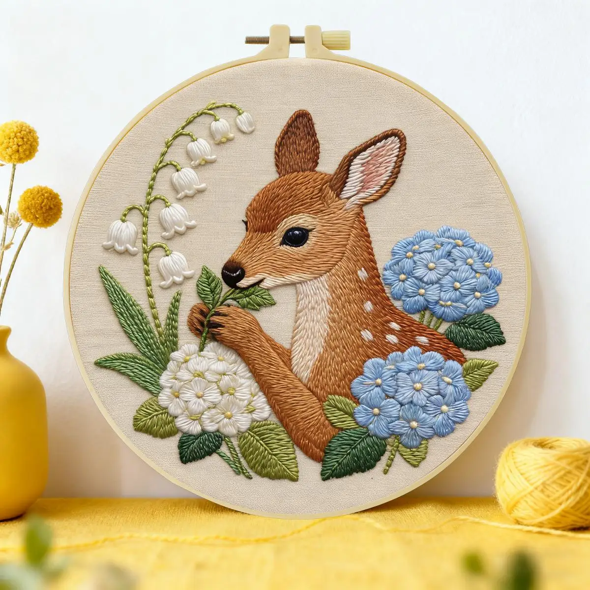 1 Stück 20X20CM/15X15CM 7,87/6,3 Zoll Rotes Hirsch Stickerei Starter-Kit DIY-Kit Stickerei-Set für Anfänger – Detail 1