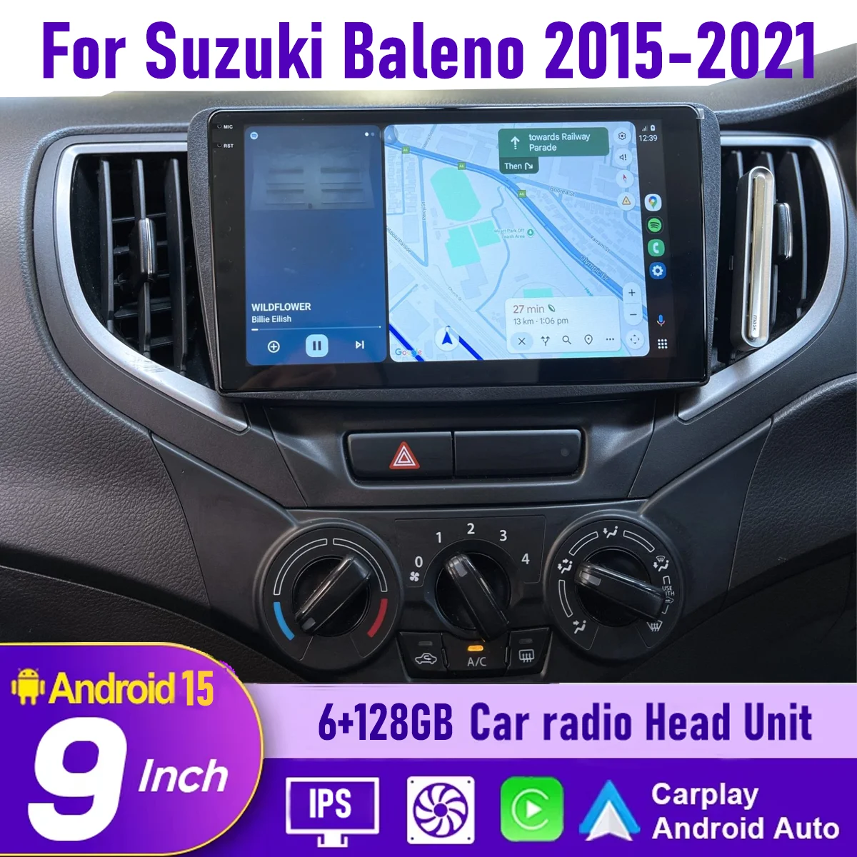 

9“ Wireless CarPlay Android auto 6-128GB (8CORE) For Suzuki Baleno 2015-2021 QLED Android Head Unit Navigation Car Radio