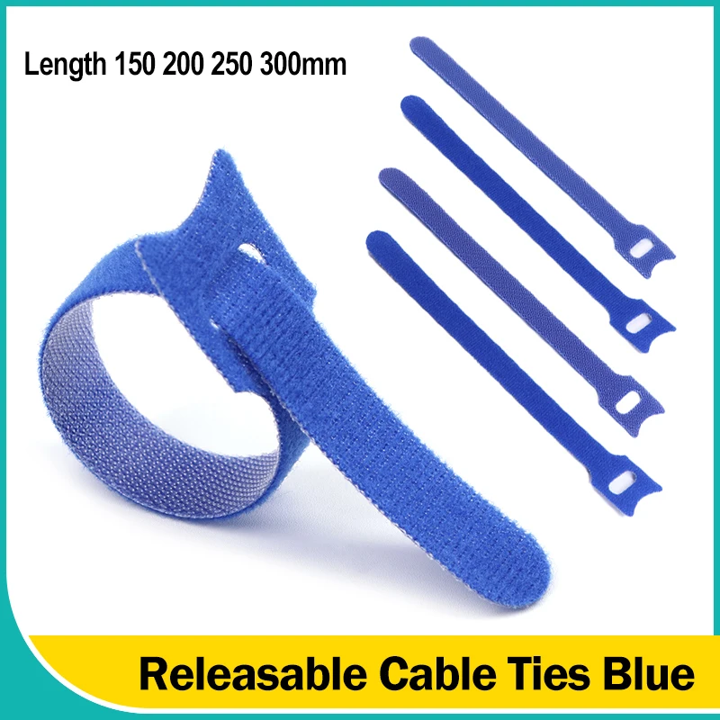 Blue T-type Cable Ties 15 20 25 30cm Wire Reusable Cord Organizer Wire Fastener Straps Nylon Hook Loop Computer Data Cable Tie