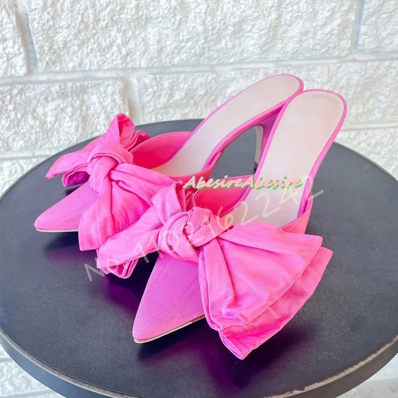 

Женские розовые тапочки с бантом, милые остроконечные туфли на среднем каблуке с неглубоким носком, элегантные вечерние вечерние модельные туфли, весенние туфли большого размера