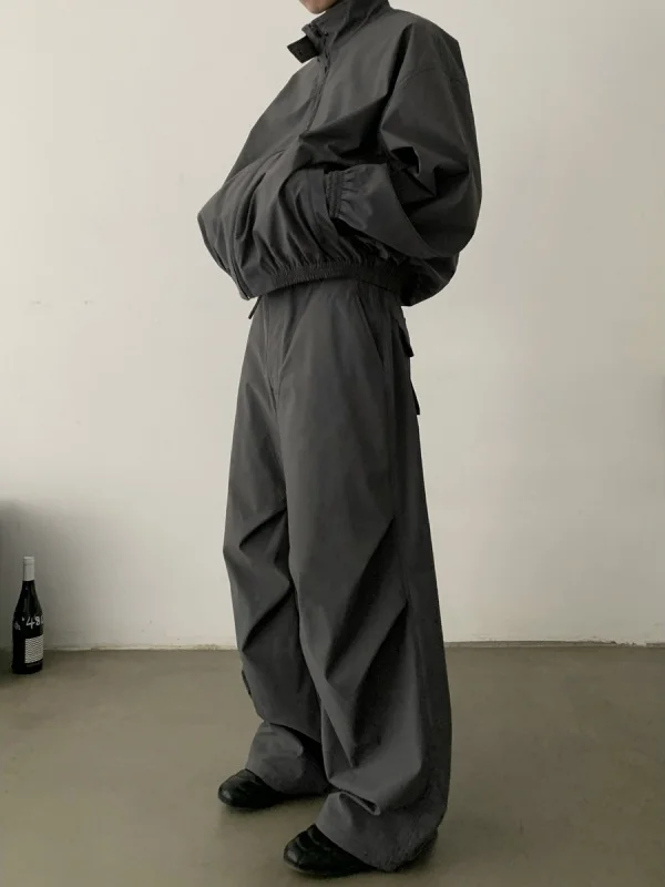 

American Sle Casual Folded Design Spor Loose Leggings Men's Summer High-End Feeling Wide Leg Floor-Length Pants