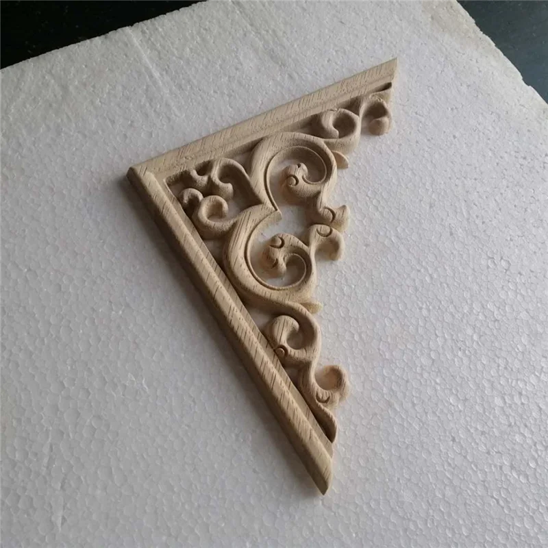 4PCS Unpainted Wooden Mouldings Decal European Wood Appliques for Furniture Cabinet Flower Wood Carving Decorative 12Cm