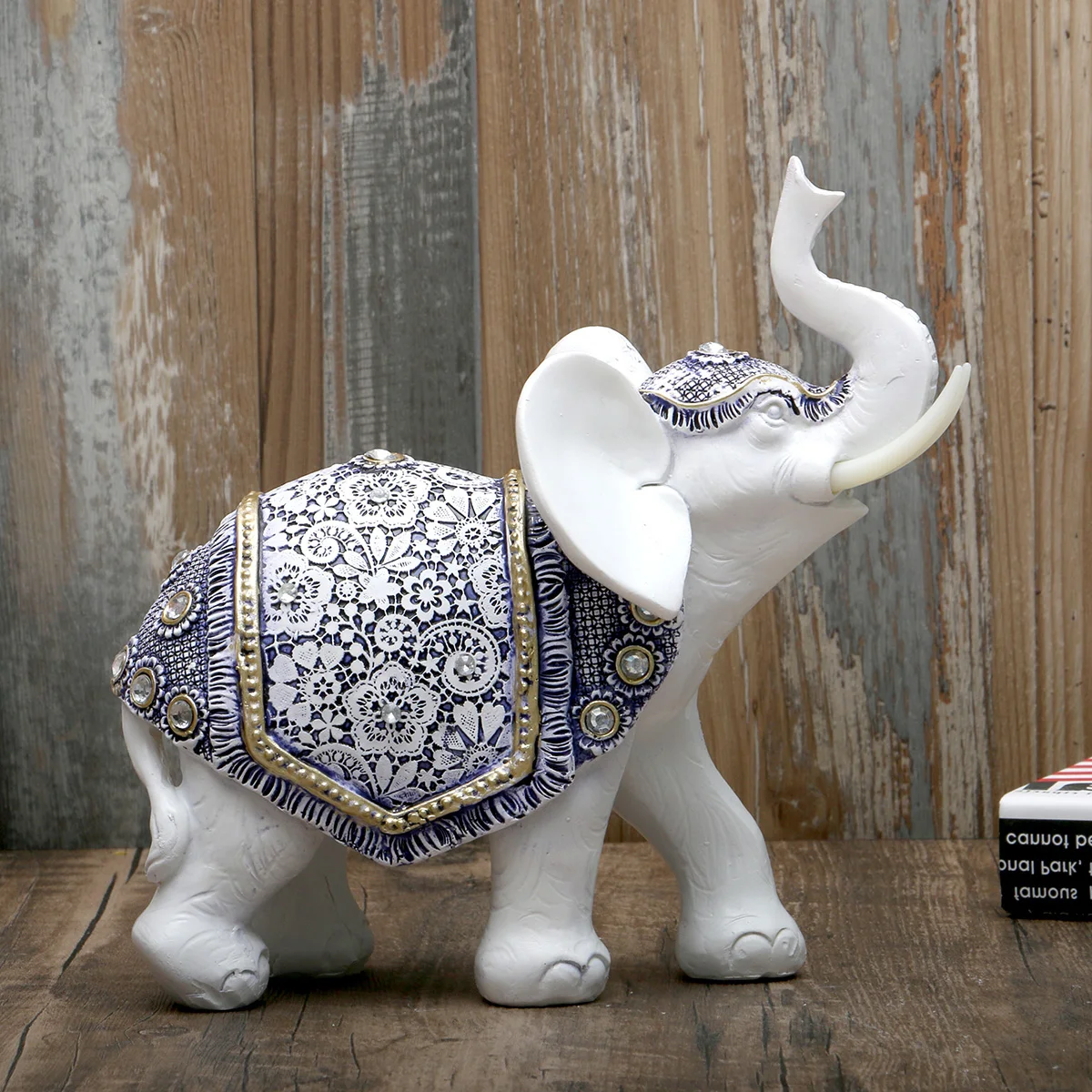 1 blue and white porcelain elephant ornament, living room home decoration