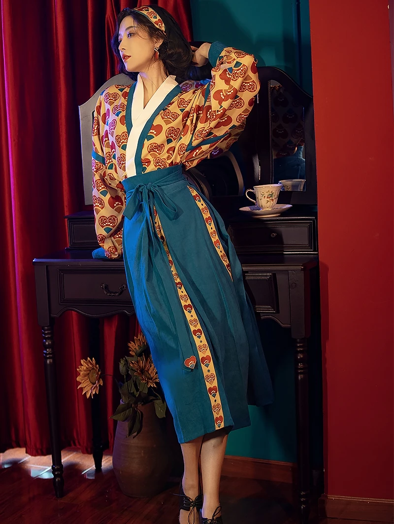 

Ретро-юбка Ханьфу с цветным узором в виде сердец, осенне-зимняя, женская, модная, из полиэфирного волокна, эксклюзивно онлайн