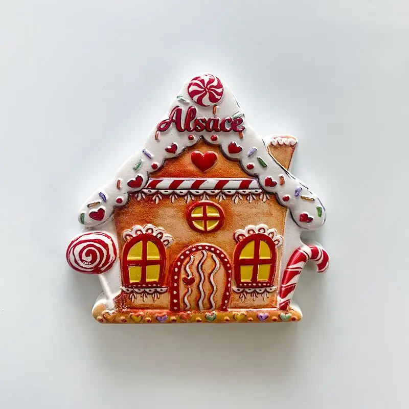 

Cute Gingerbread House Fridge Magnet with Alsace Elements, Strong Refrigerator Magnet for Home Decor & Christmas Decorations