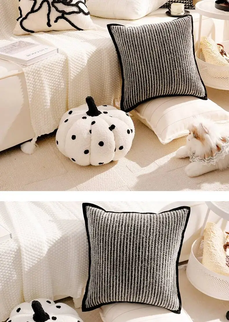 Luxuriöser französischer Stil Schwarz-Weiß Dekokissenbezug Chenille Boho Weiche Moderne Kissenhüllen für Sofa- und Bettdekoration – Detail 11