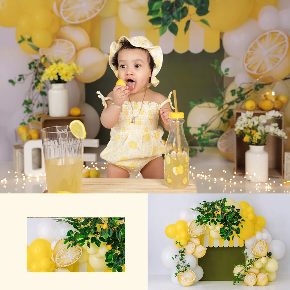 

Summer Bright Lemons Backdrops Baby Kids Photography Portrait Props 1st Birthday Cake Smash Photostudio Background