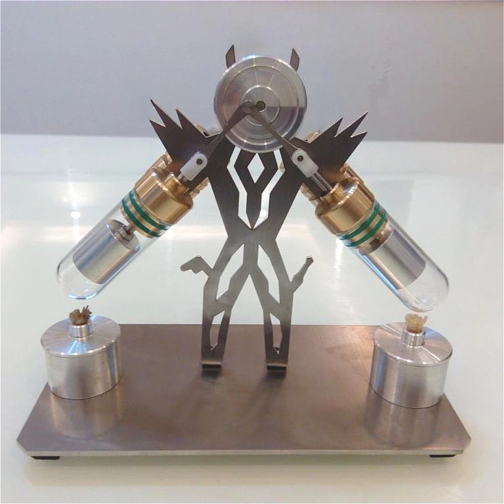 Model silnika Stirlinga V-Twin, kreatywny silnik w kształcie robota, eksperyment naukowy, pomoc dydaktyczna, mini metalowy model silnika Stirlinga