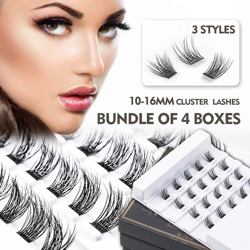 4 Boxes 80 Bundles DIY Clusters Eyelash Extension Volume Fluffy Natural Mink Makeup Lashes Individual False Eyelashes Cilios