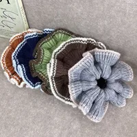 1pc Autumn/Winter Color-Contrast Knit Hair Scrunchie, Gentle and Elegant Ruffled Large Scrunchie, Ponytail Hair Tie 3