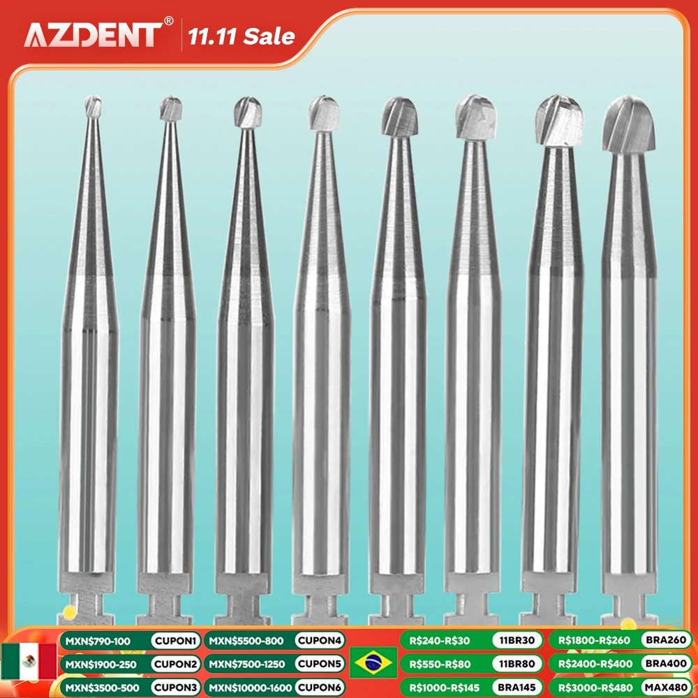 AZDENT 5pcs/pack Dental Tungsten Carbide Burs RA 2.35mm Round Bur for Low Speed Handpieces Dental Burs Dentistry Tools