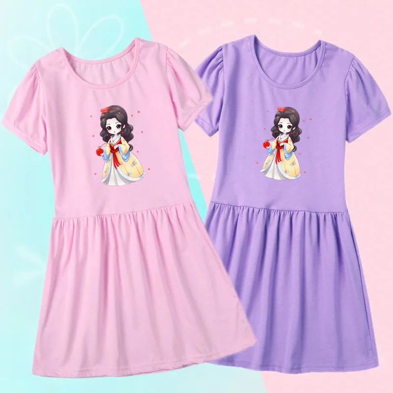 Girls Fashion Short Sleeve Dresses Cute Cat Print Princess Dress New Kids Summer 3-14Y Birthday Clothes