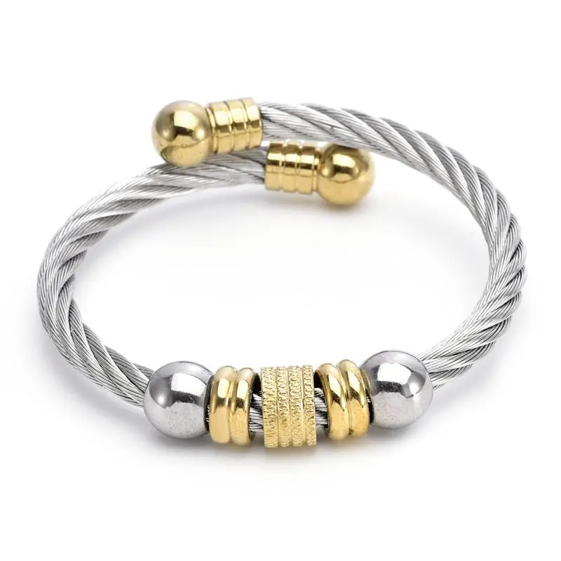 Bracelets ouverts en acier inoxydable pour hommes, manchette en cristal, perles de brin de surface en maille de cheminée, bracelets sportifs, nouvelle mode