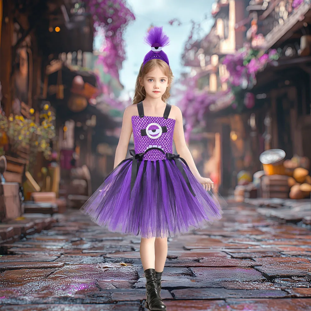 Halloween Purple Tutu Dress for Girls New Kids Mesh Skirt Tulle Holiday Stage Performance Outdoor Daily Casual Fashion Outfit