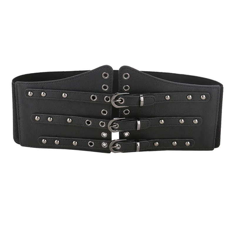 Damskie Punk Hollow w pasie ozdobny szeroki pas wąskie paski dla kobiet Pin Buckel gorset Cummerbund na koszuli płaszcz garnitur