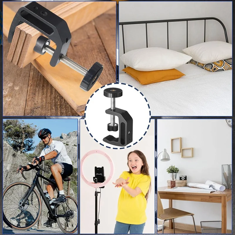 Support Clamp Table Clamp Universal C Clamp With 1/4 Inch And 3/8 Inch Thread Hole Aluminum