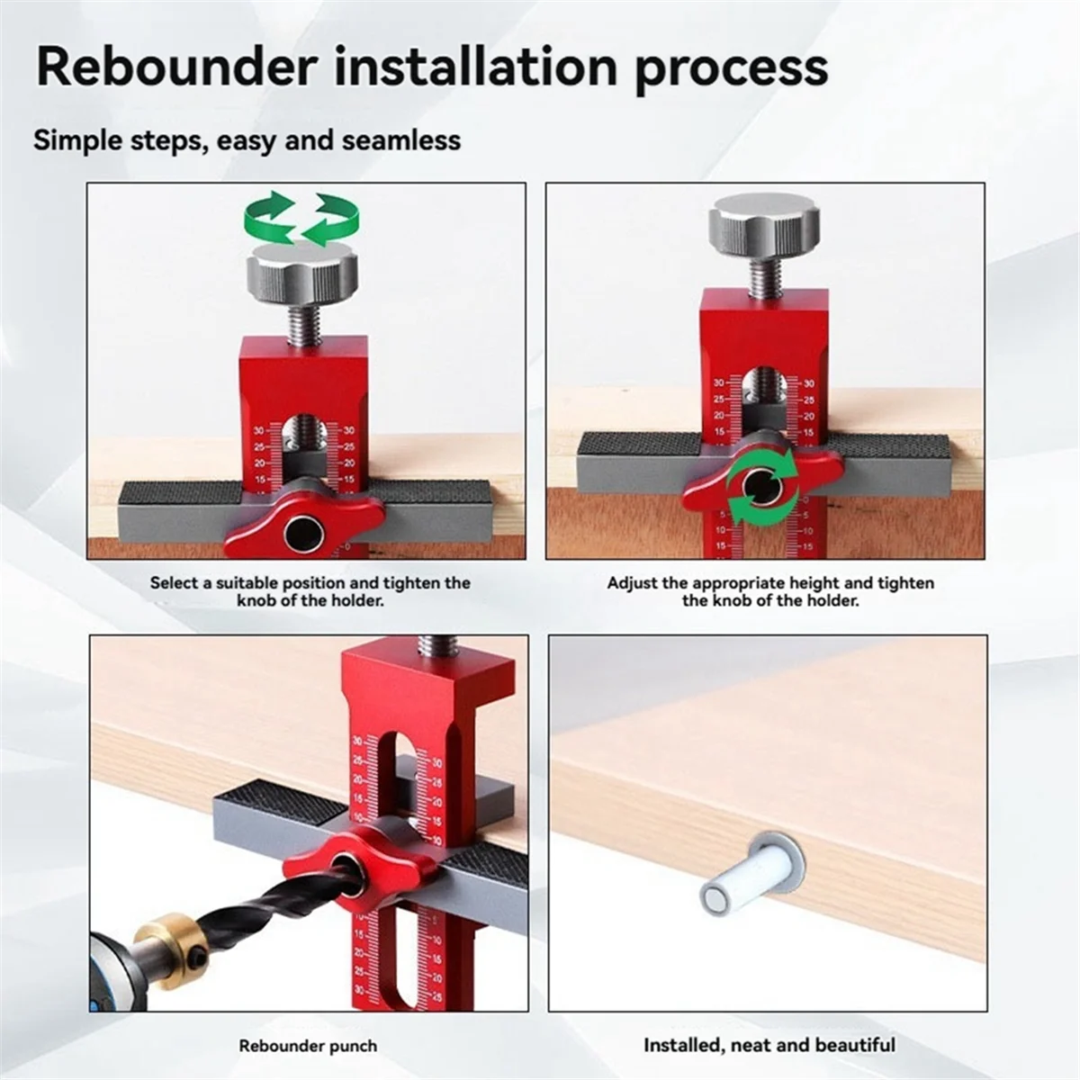 

Wardrobe Cabinet Door Panel Rebounder Punched Mounting Jig Woodworking Doweling Drilling Guide Locator Installing Clip