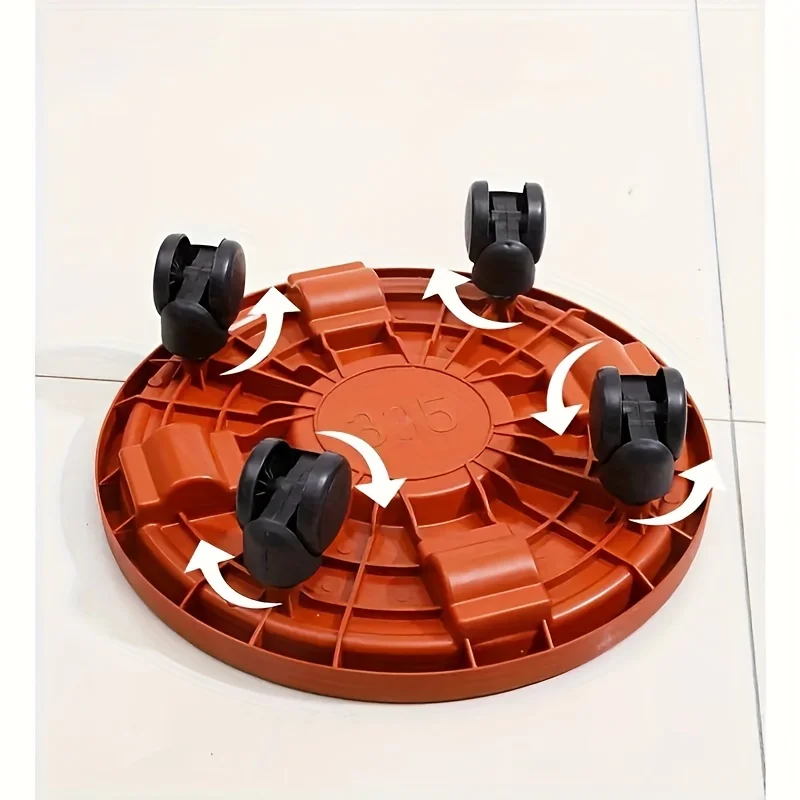 1Pc Heavy-Duty Rolling Plant Stands with Removable Brick Red Resin Trays | Circular Plastic Indoor/Outdoor Planters