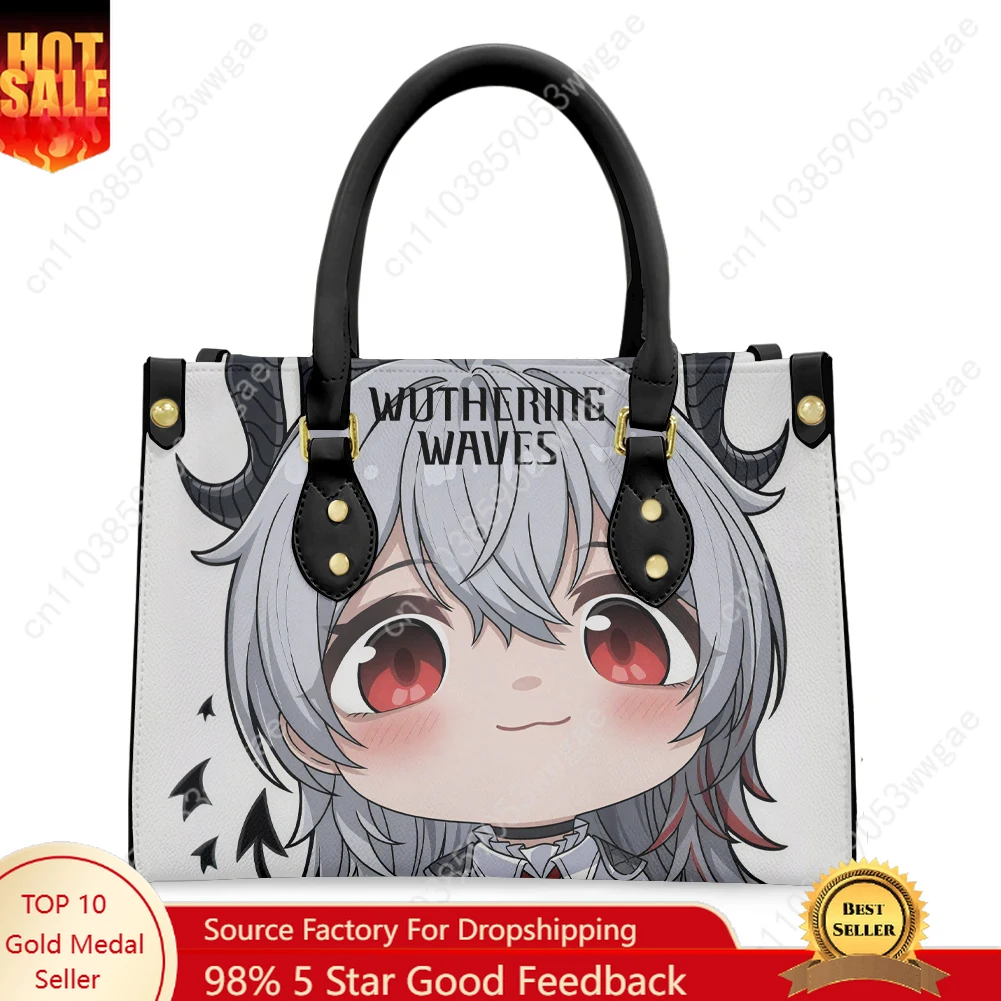 

Wuthering Waves Tote Bags Purse Womens Mans Personalized Text Image PU Leather Customized Handbags Commuter Shopping Gift Bags