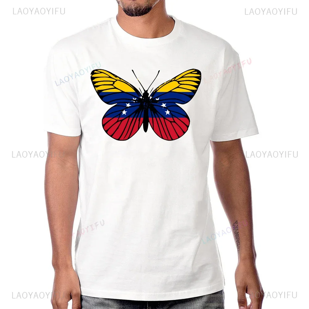 Venezuela Flag Map Butterfly Graphic Printed Venezuelians Tshirt Streetwear Hip Hop Short Sleeve T Shirt Breathe Comfort T-shirt
