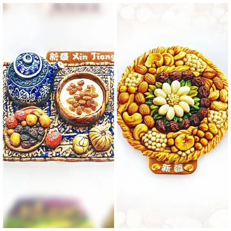 Xinjiang Nut Cake & Dried Fruit Fridge Magnet - 3D Ethnic Snack Souvenir Handcrafted Desert Decor Unique Gift