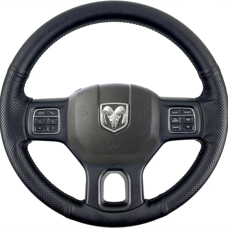 

Car Steering Wheel Cover for Dodge Ram Heavy Duty 1500/2500/3500/4500/5500 2013-2019 Genuine Leather Accessories Black
