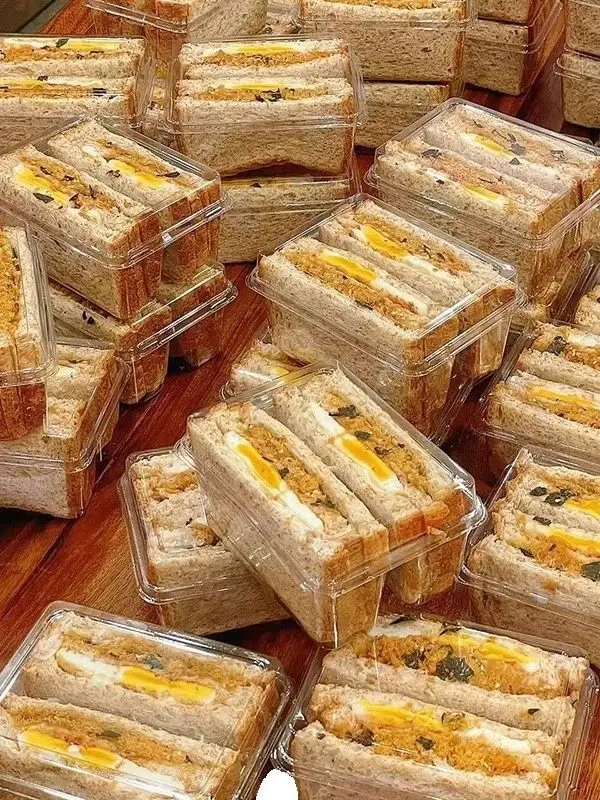 Sandwich-Verpackungsbox mit Doppelteilen, transparente, quadratische, trendige Einweg-Box für Brot und Toast, 10 Stück – Detail 1