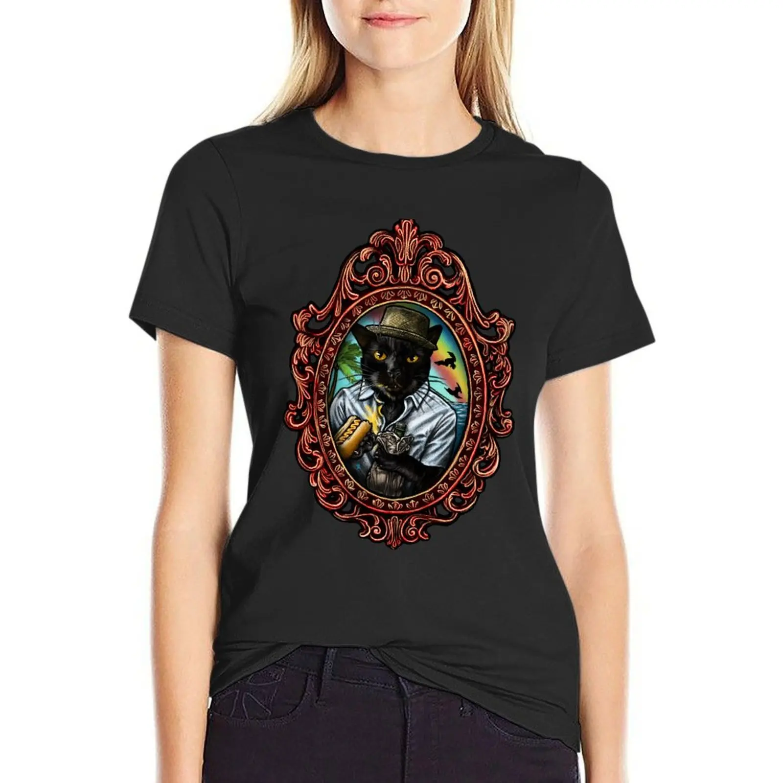 Kitsch Cameo: Bedraggled Beach Cat T-Shirt vintage animal prinfor lady clothes clothes for woman