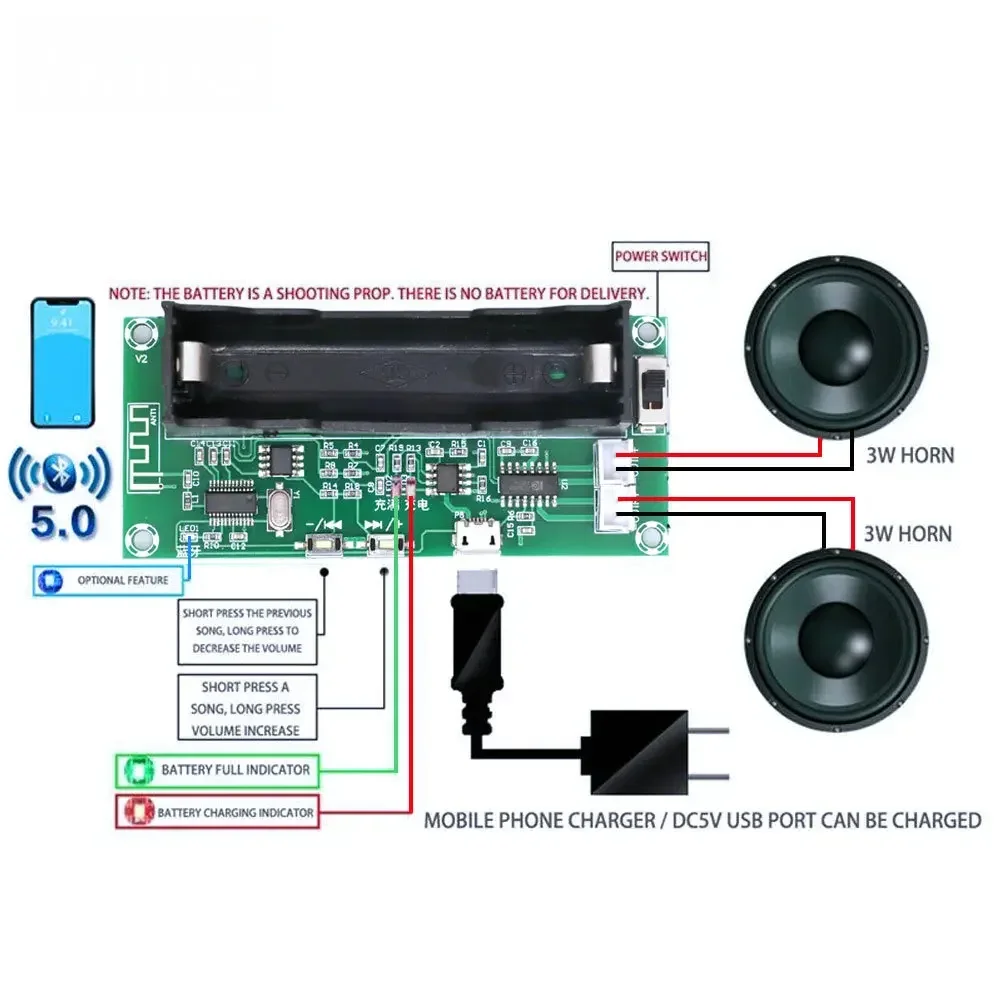 XH-A153 Lithium Battery Bluetooth 5.0 Dual-channel 2 Ch Channel Stereo Low Power Amplifier Board 3W+3W DC 5V PAM8403 Chip