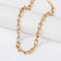 Kirykle Metal Advanced Choker Exaggerated Horseshoe Buckle U Pure Hand Splicing Personality Collarbone Chain for Women