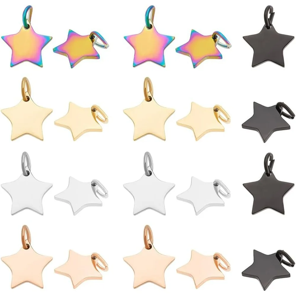 

26 PCS 5 Style Stainless Steel Star Charms Pentagram Charms Black Charms Etched Metal Decorations for DIY Necklaces