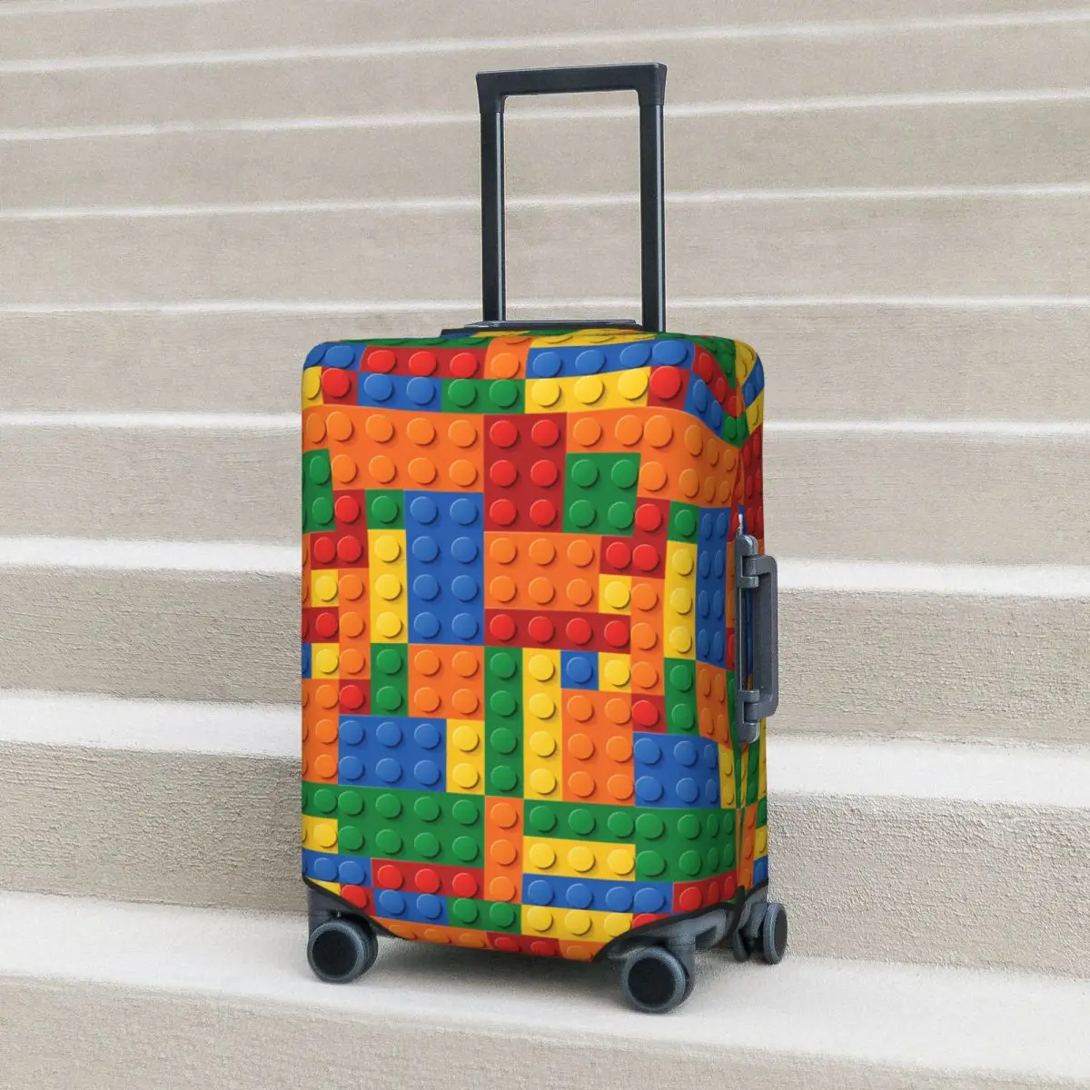 

Vibrant Patchwork Building Blocks Design Suitcase Cover Travel Protection Vacation Strectch Luggage Supplies