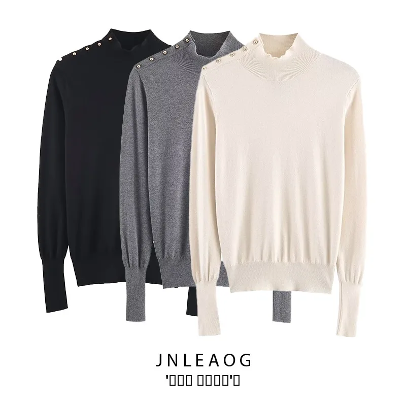 

Faionable Knitted Sweater with Buttons Autumn New Arrival Women's Clothing Versatile Design Polyester Fiber Long Sve