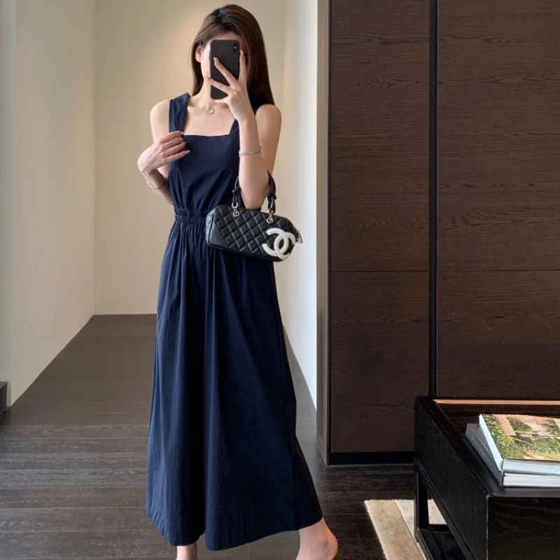 C*S 2024ss Women's Summer Casual Pants Blue Skirt Pants Vintage Backless Halter Dress Loose One Piece Wide Leg Pants Womens Suit