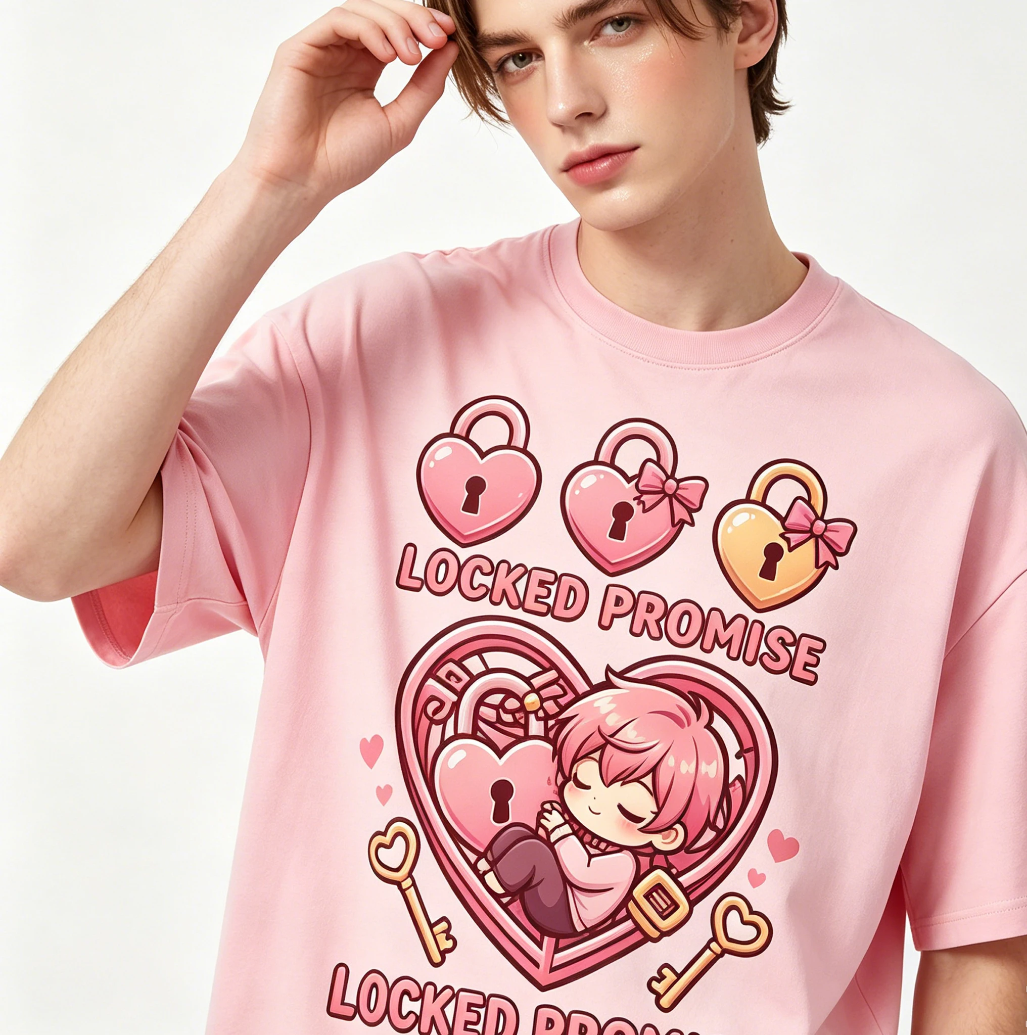 LGBT Street Black Cotton Locked Femboy Chastity Cage Tshirt Adorable Toy Catboy Mini Silicone Cage Submissive Crossdresser Tee