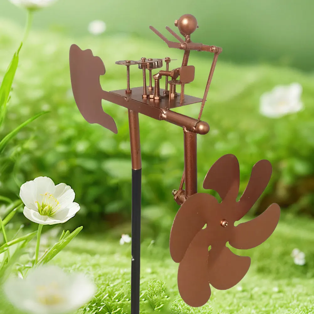 

Metal Drummer Windmill Statue Decorative Wind Power Rock Art Statue Percussionist Music Figurines and Statues for Garden Yard