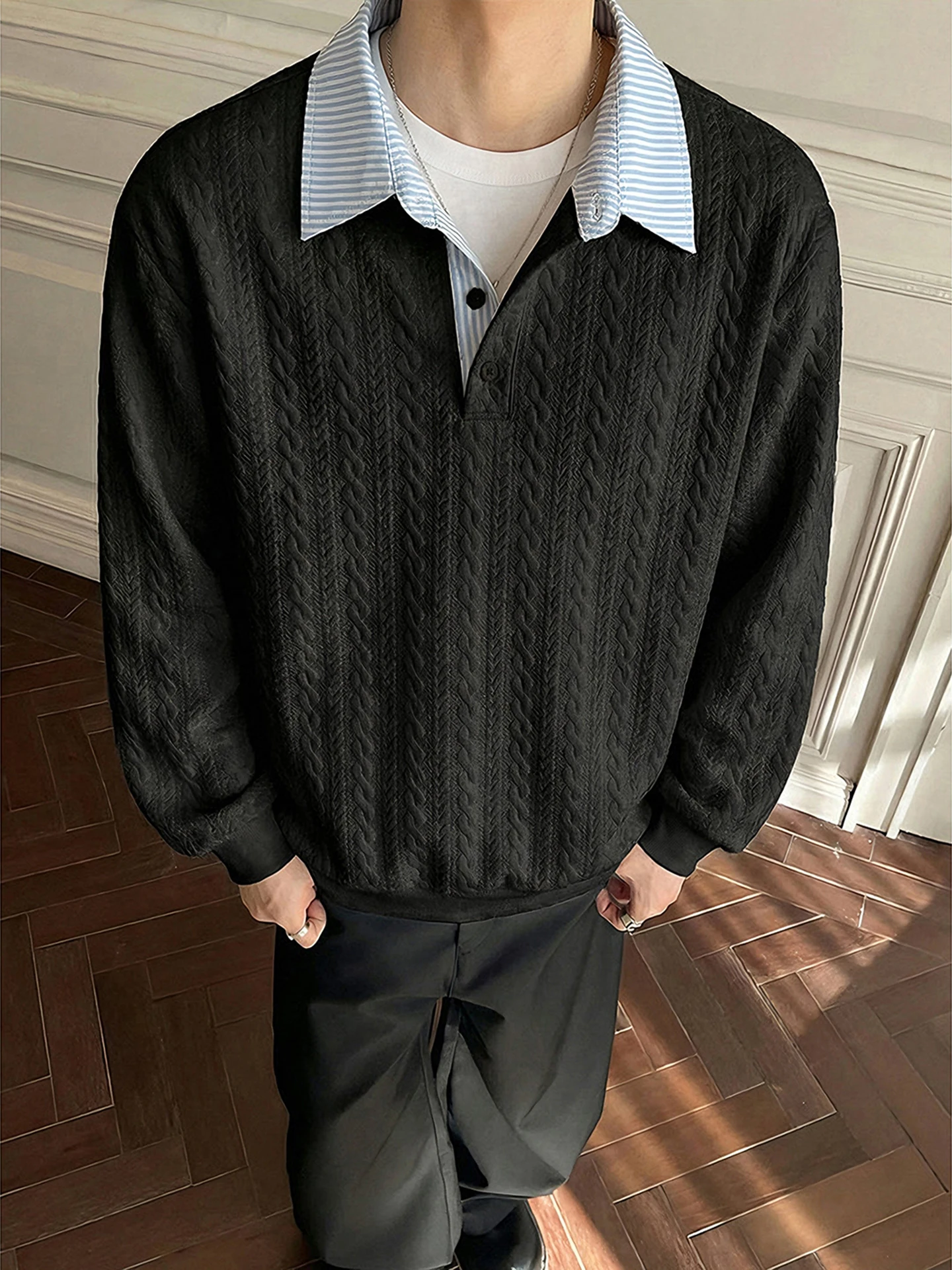 

Bla Knotted Long Sve irt Design Spring Heavyweight oulder M Sle Sweatirt Casual Loose Fit Faionable