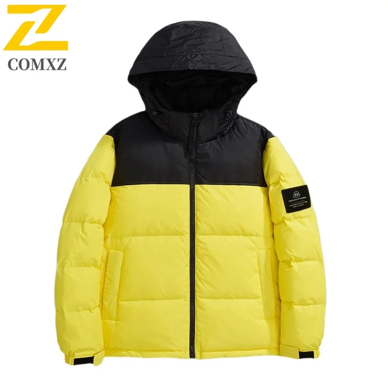 

Comxz 2026 New Down Jacket Men Winter Fashion Street Splicing White Duck Down Warm Coat Leisure Snow Travel Lightweight Puffer
