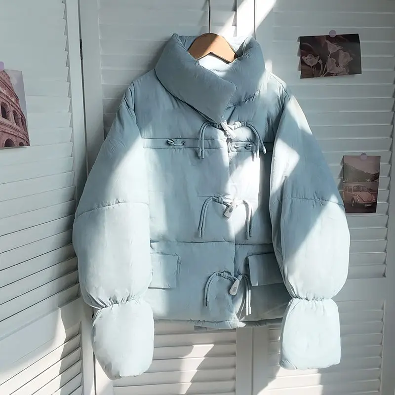 

College Style Down Cotton Jacket for Female Students with Horn Buttons Cute Puffer Jacket Warm Winter Coat