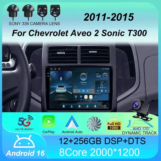 Radio samochodowe Android 16 CarPlay Auto Multimedia Player do Chevrolet Aveo 2 Sonic T300 2011-2015 Nawigacja GPS 2din Stereo Audio