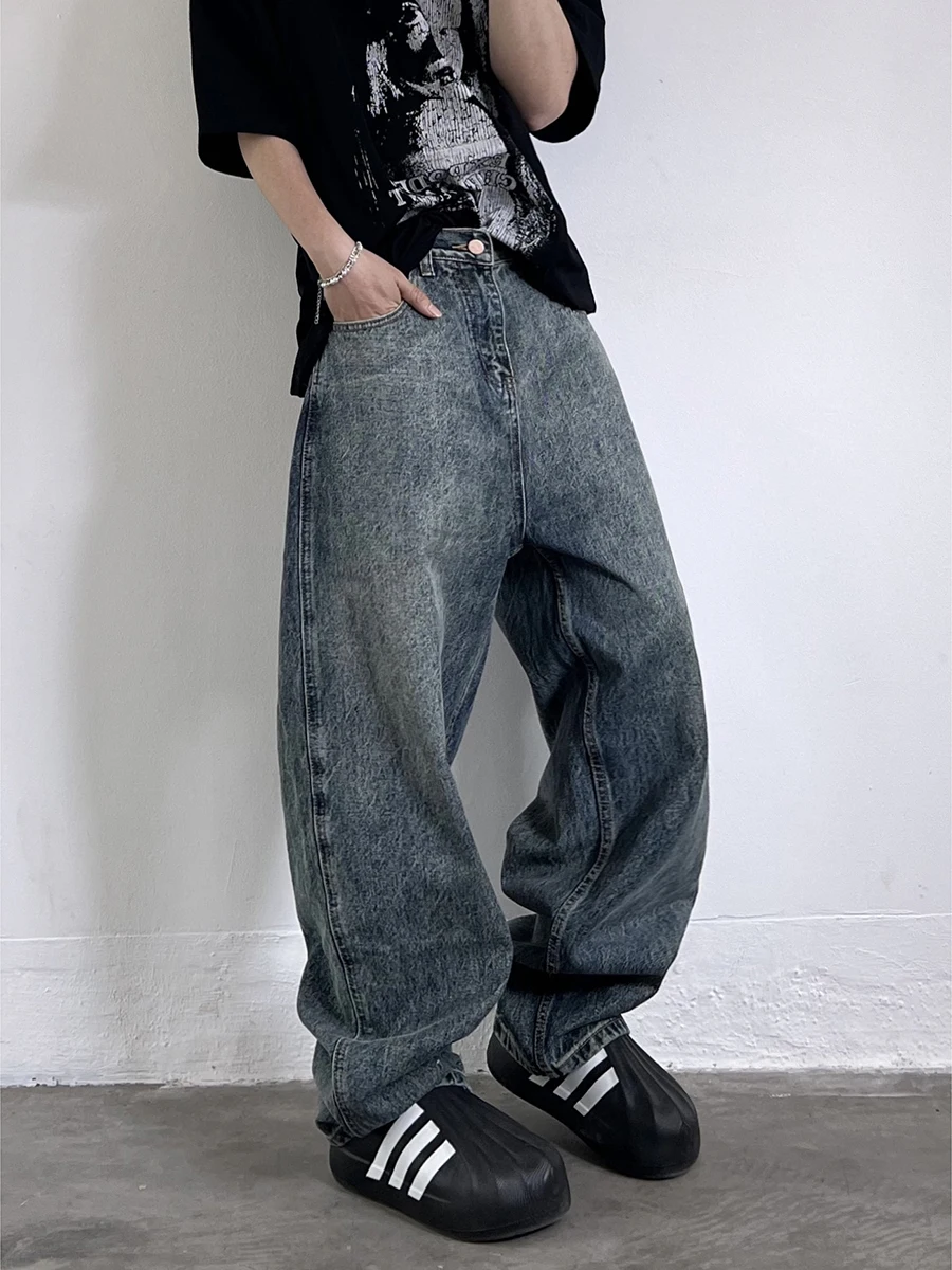 

Staysane Американские джинсы с талией в стиле ретро, мужские свободные повседневные прямые брюки, модные свободные брюки из смеси хлопка и полиэстера