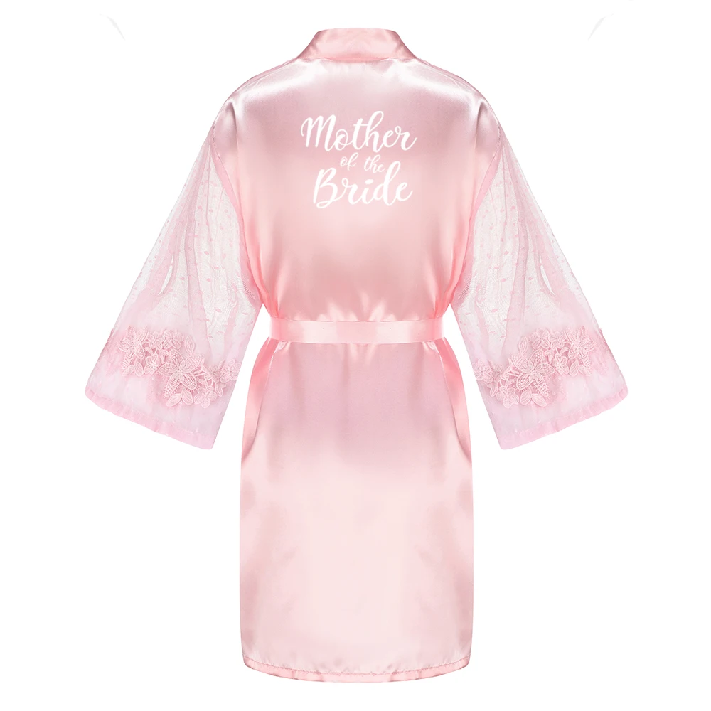 New Pink Bathrobe Bride Faux Silk Kimono Women Bridal Party Sister Team Mother Shower Gift Bridesmaid Wedding Short Robes